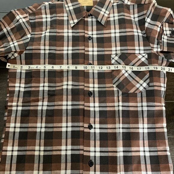 Vintage Sears Perma Prest Flannel Button Shirt Mens Medium Plaid Brown 80s - Picture 6 of 12